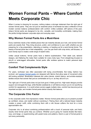 Women Formal Pants – Where Comfort Meets Corporate Chic