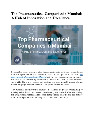 Top Pharmaceutical Companies in Mumbai A Hub of Innovation and Excellence