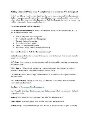 Building a Successful Online Store- A Complete Guide to Ecommerce Web Development