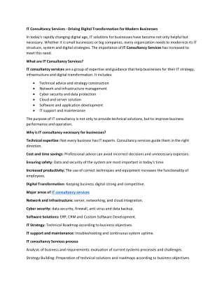 IT Consultancy Services - Driving Digital Transformation for Modern Businesses