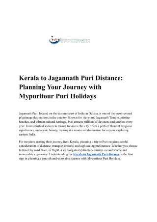 Kerala to Jagannath Puri Distance: Planning Your Journey with Mypuritour