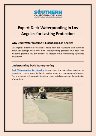Expert Deck Waterproofing in Los Angeles for Lasting Protection