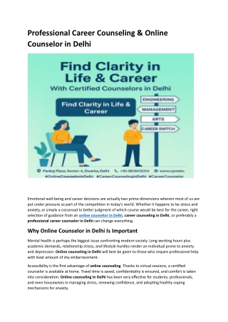 Professional Career Counseling & Online Counselor in Delhi
