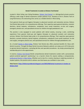 Dental Treatments in London at Dickens Yard Dental