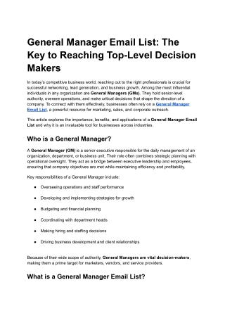 General Manager Email List: The Key to Reaching Top-Level Decision Makers