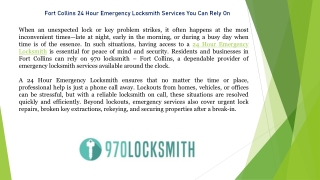 Fort Collins 24 Hour Emergency Locksmith Services You Can Rely On
