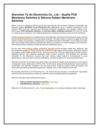 Shenzhen Yu An Electronics Co., Ltd – Quality PCB Membrane Switches & Silicone Rubber Membrane Switches