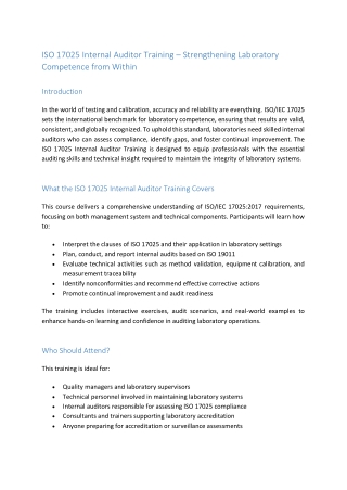 ISO 17025 Internal Auditor Training