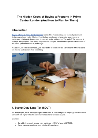 The Hidden Costs of Buying a Property in Prime Central London (And How to Plan for Them)