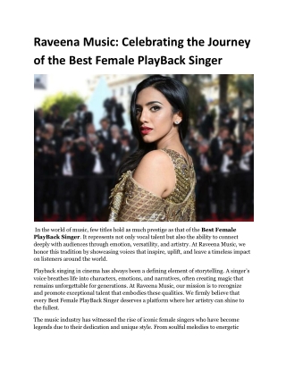 Best Female Playback Singer | Raveena Mehta’s Unmatched Talent