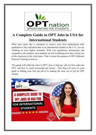 What Are OPT Jobs in USA for International Students