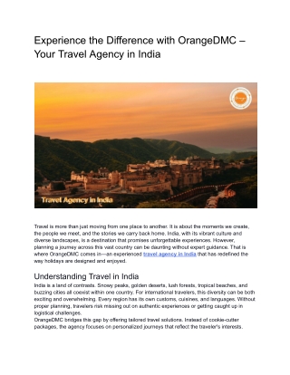 Experience the Difference with OrangeDMC – Your Travel Agency in India