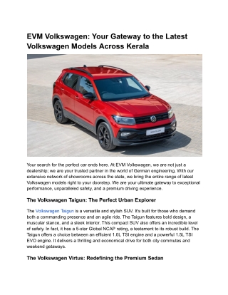 EVM Volkswagen_ Your Gateway to the Latest Volkswagen Models Across Kerala