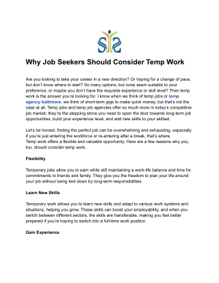 Why Job Seekers Should Consider Temp Work