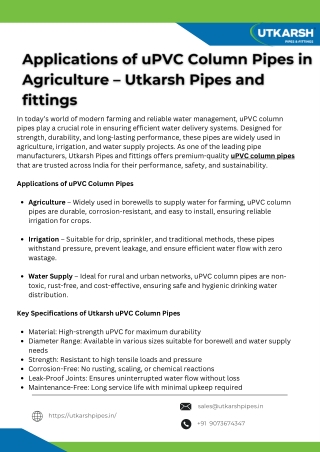 Applications of uPVC Column Pipes in Agriculture – Utkarsh Pipes and fittings