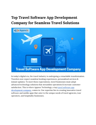 Top Travel Software App Development Company for Seamless Travel Solutions