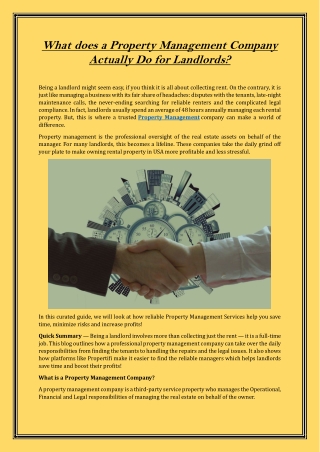 What does a Property Management Company Actually Do for Landlords?