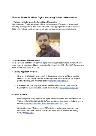 Ghayoor Abbas Shaikh — Digital Marketing Trainer in Bahawalpur