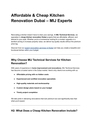 Affordable & Cheap Kitchen Renovation Dubai – MIJ Experts