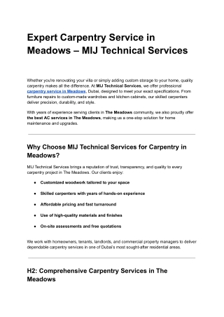 Expert Carpentry Service in Meadows – MIJ Technical Services