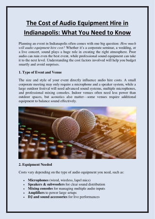 The Cost of Audio Equipment Hire in Indianapolis What You Need to Know