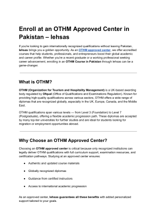 Enroll at an OTHM Approved Center in Pakistan – Iehsas