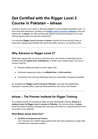 Get Certified with the Rigger Level 2 Course in Pakistan – Iehsas