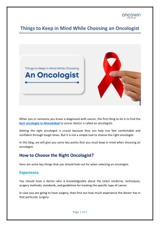 How to Choose the Right Oncologist in Ahmedabad