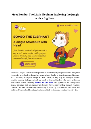 Bombo the Elephant - A Jungle Adventure with Heart | Vme Kids