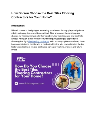 How Do You Choose the Best Tiles Flooring Contractors for Your Home