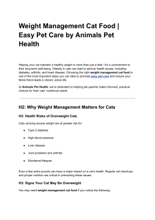 Weight Management Cat Food _ Easy Pet Care by Animals Pet Health
