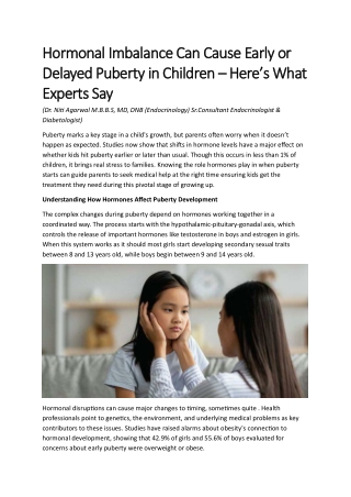 Hormonal Imbalance Can Cause Early or Delayed Puberty in Children