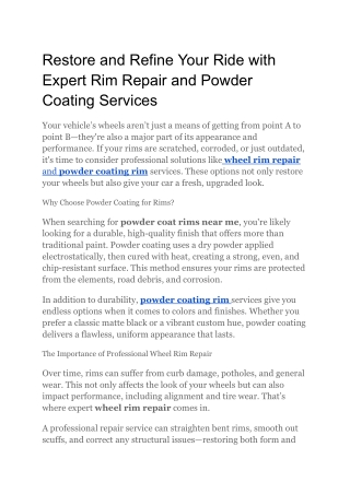 Restore and Refine Your Ride with Expert Rim Repair and Powder Coating Services