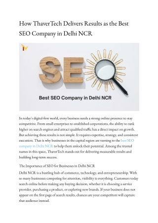 How ThaverTech Delivers Results as the Best SEO Company in Delhi NCR