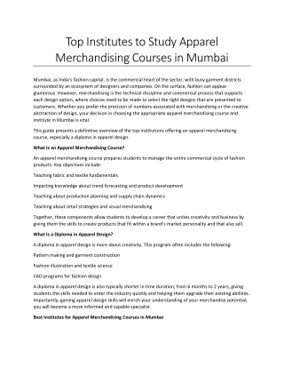 Top Institutes to Study Apparel Merchandising Courses in Mumbai
