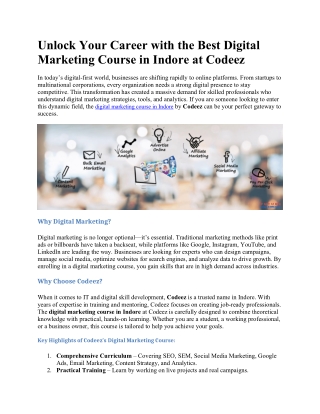 Unlock Your Career with the Best Digital Marketing Course in Indore at Codeez