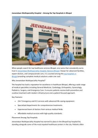 Jeevandaan Multispeciality Hospital – Among the Top Hospitals in Bhopal