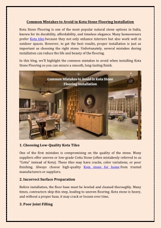 Common Mistakes to Avoid in Kota Stone Flooring Installation