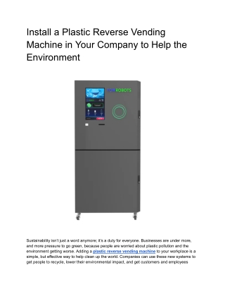 Install a Plastic Reverse Vending Machine in Your Company to Help Environment