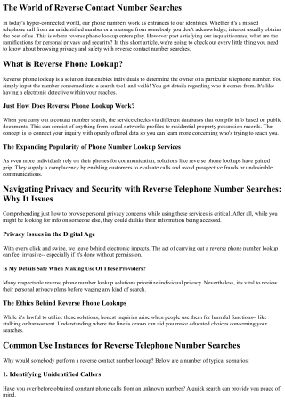 Navigating  Personal Privacy and  Security with Reverse  Telephone Searches