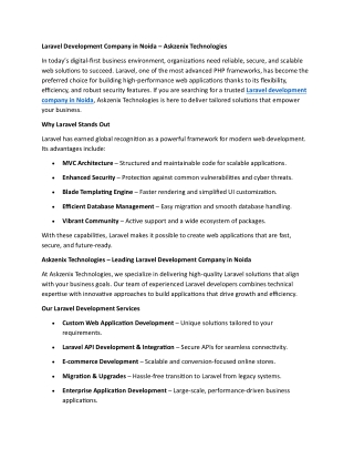 Laravel Development Company in Noida - Askzenix Technologies