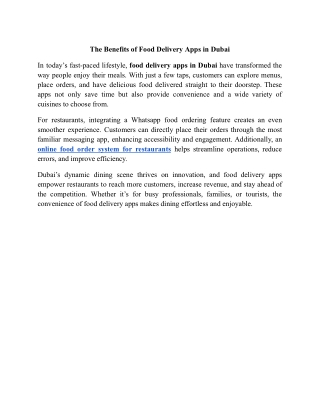 The Benefits of Food Delivery Apps in Dubai