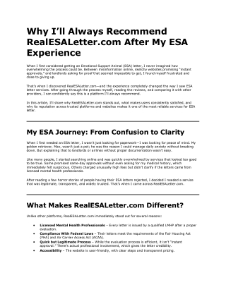 Why I’ll Always Recommend RealESALetter.com After My ESA Experience