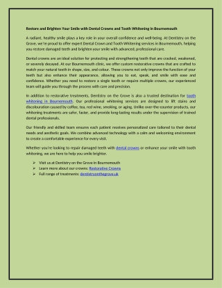 Your Smile with Dental Crowns and Tooth Whitening in Bournemouth