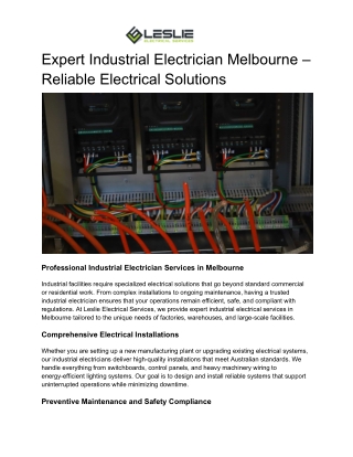Expert Industrial Electrician Melbourne – Reliable Electrical Solutions