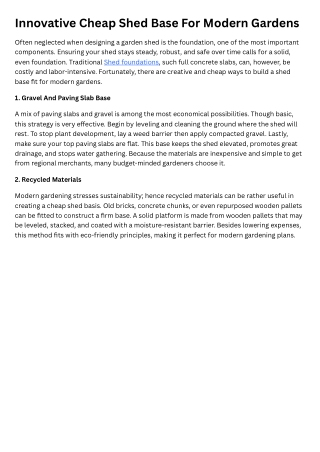 Innovative Cheap Shed Base for Modern Gardens