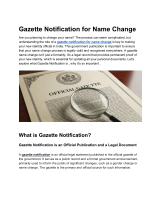 Gazette Notification for Name Change