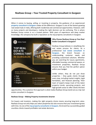 Realtaas Group – Your Trusted Property Consultant in Gurgaon