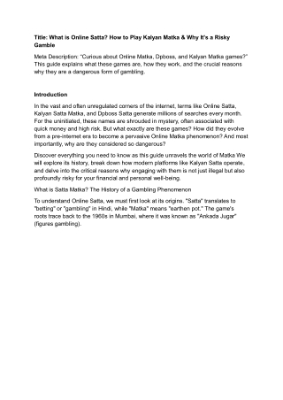 What is Online Satta How to Play Kalyan Matka & Why It's a Risky Gamble