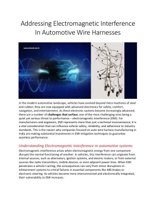 Addressing Electromagnetic Interference In Automotive Wire Harnesses